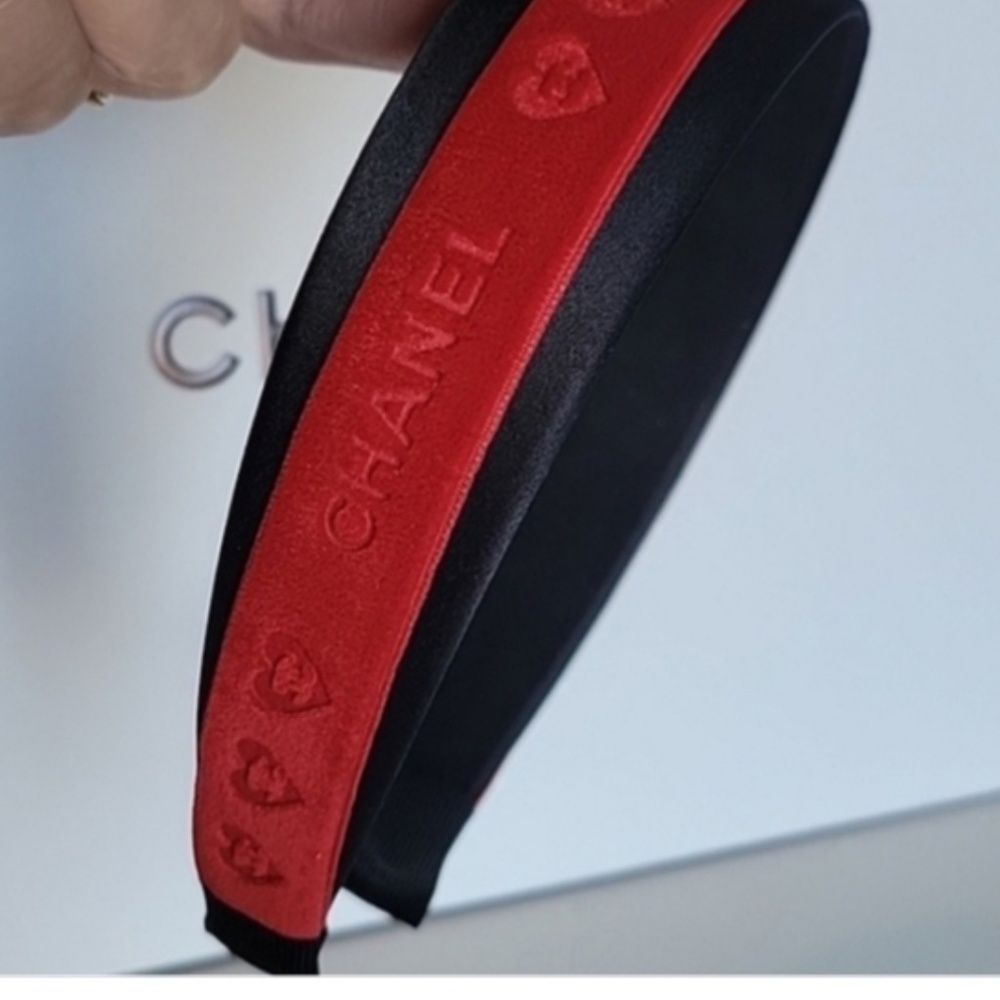 CHANEL Red Ribbon Headband